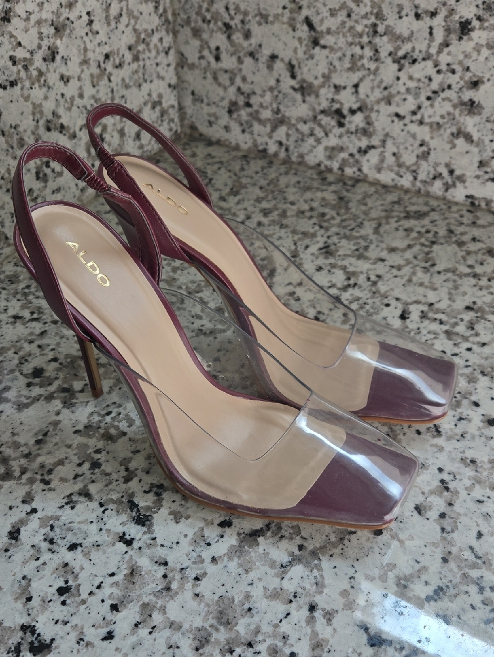 ALDO Burgundy Clear Panel Slingback Heels